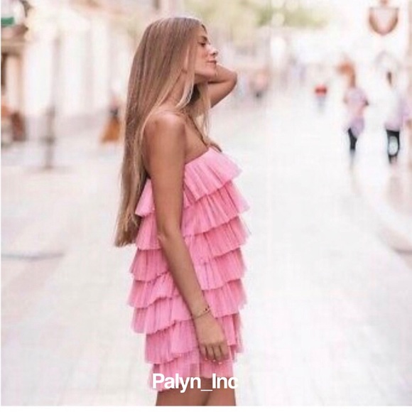 ZARA RUFFLED TULLE DRESS PINK - Picture 6 of 8